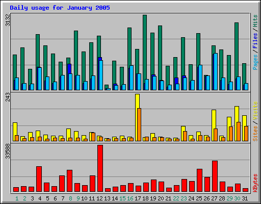 Daily usage for January 2005